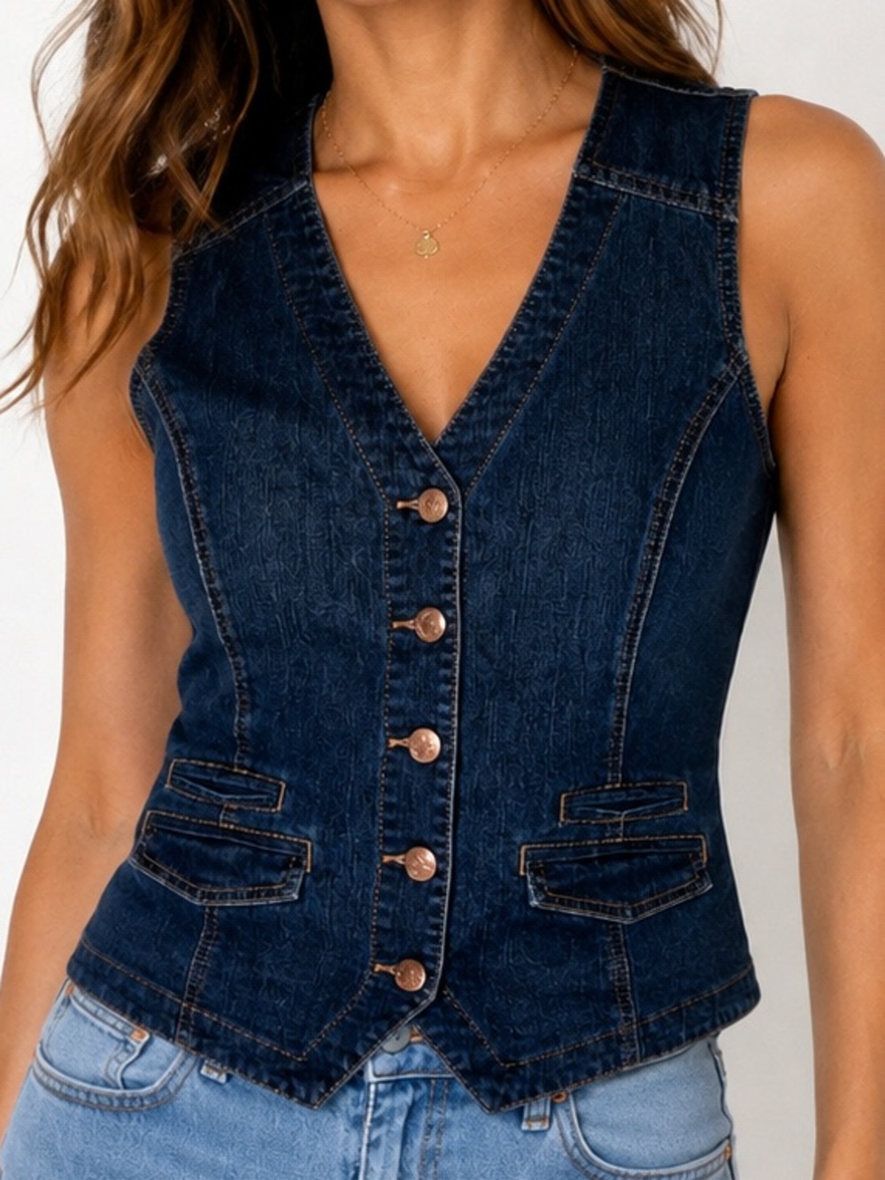 👖 Style & Co. Dark Wash Stretch Denim Vest Size Large Western Y2K